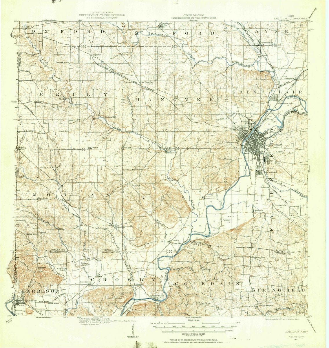 1915 Hamilton, OH  - Ohio - USGS Topographic Map