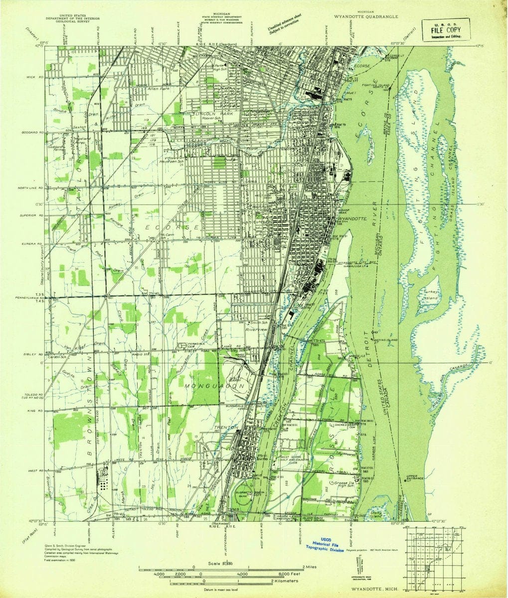1936 Wyandotte, MI  - Michigan - USGS Topographic Map