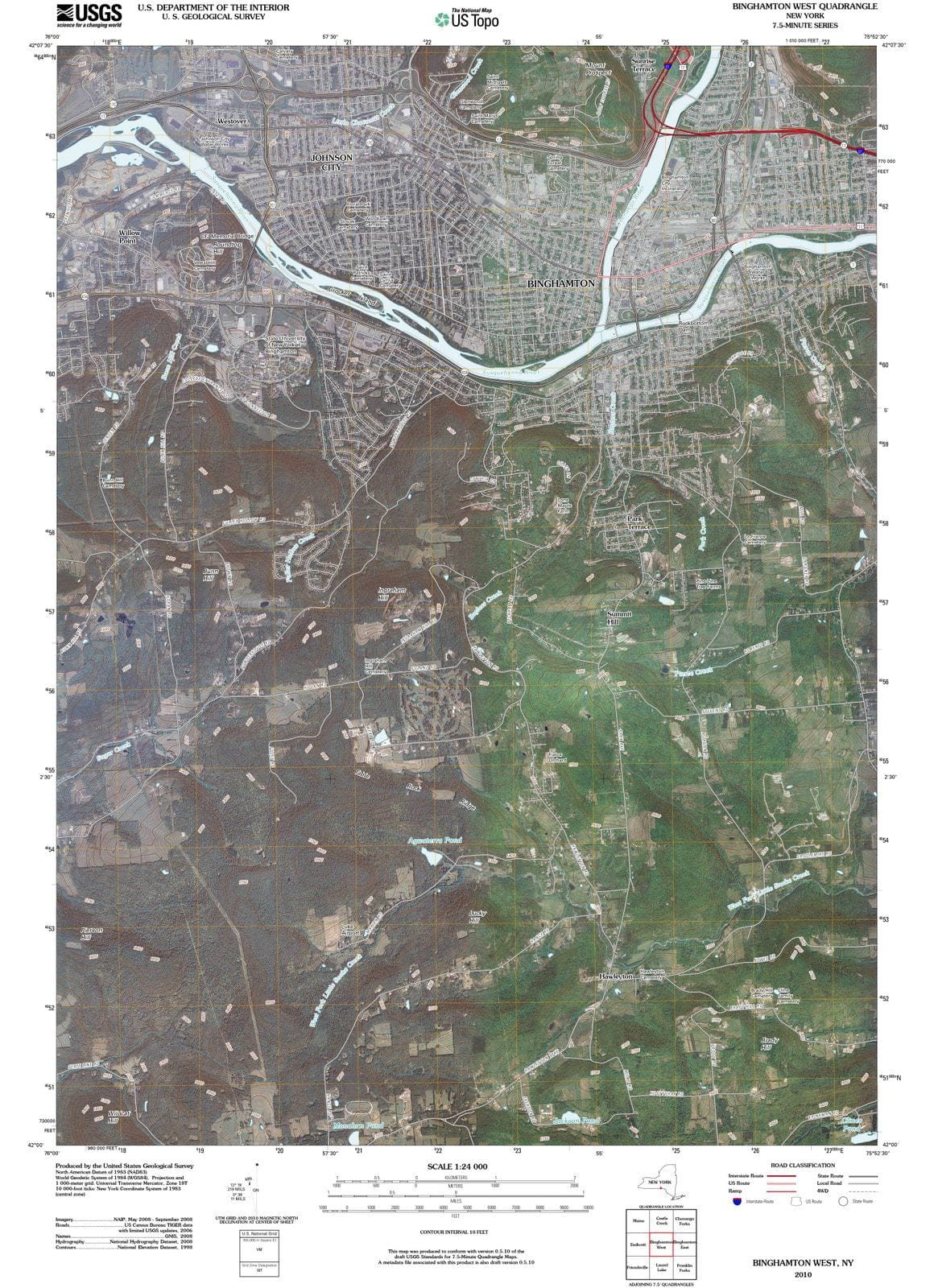 2010 Binghamton, NY - New York - USGS Topographic Map v2