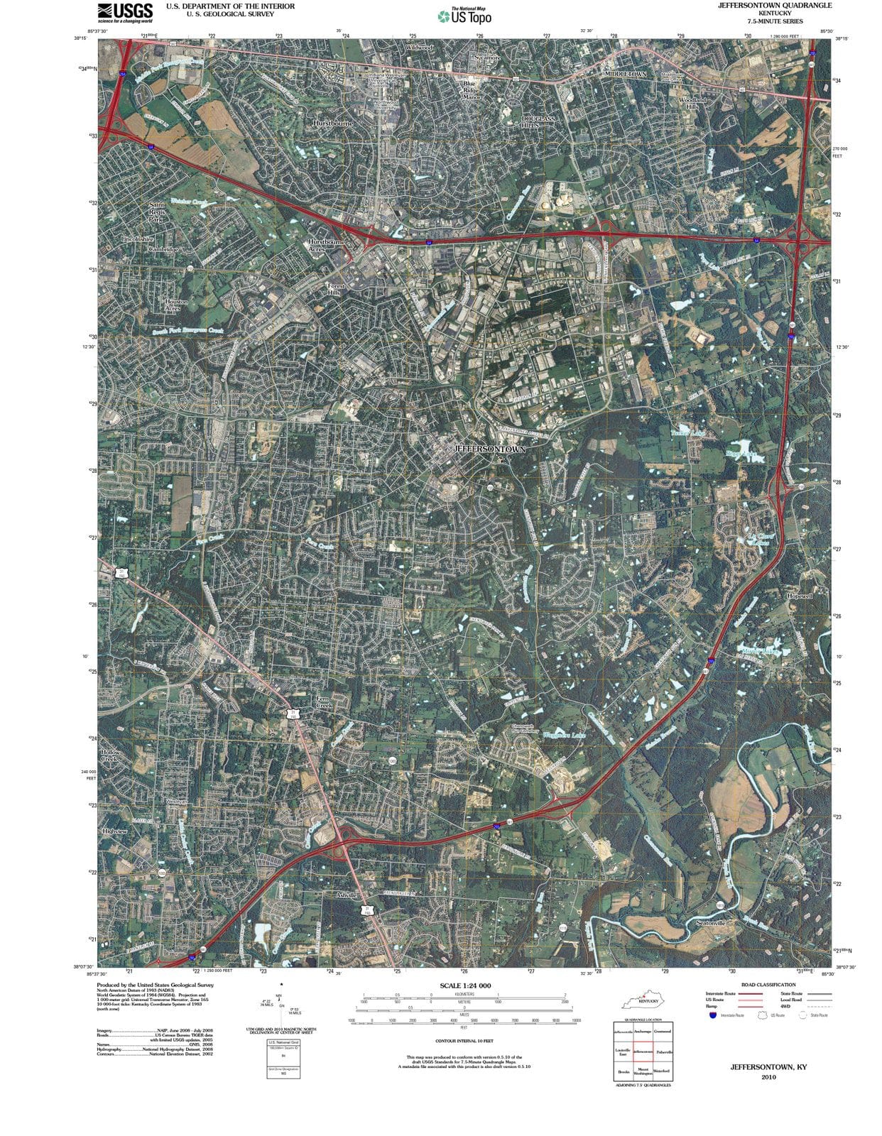 2010 Jeffersontown, KY - Kentucky - USGS Topographic Map