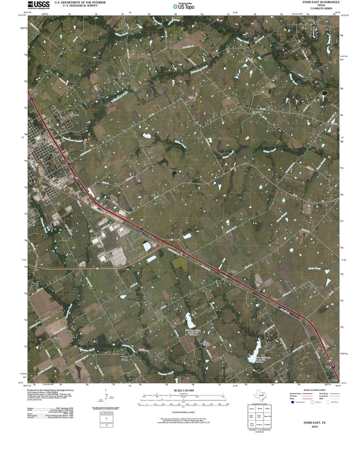 2010 Ennis, TX - Texas - USGS Topographic Map