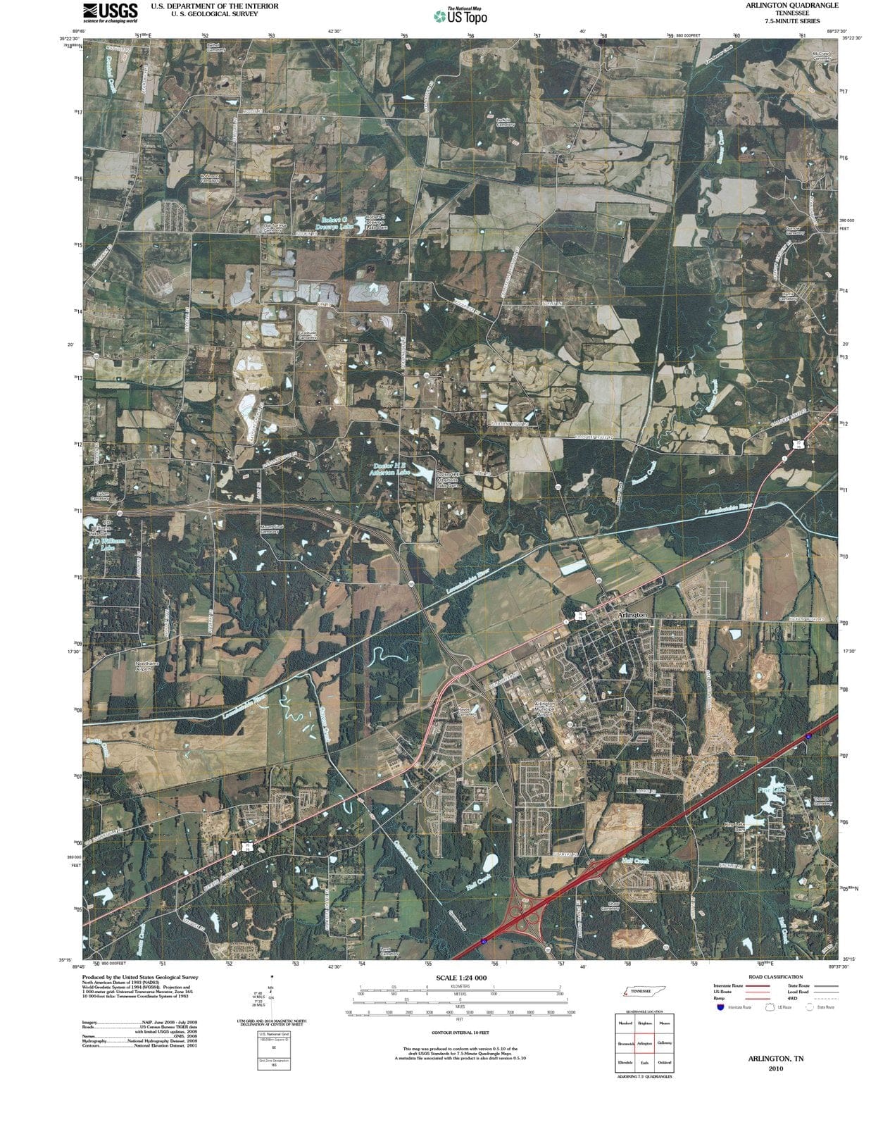 2010 Arlington, TN - Tennessee - USGS Topographic Map