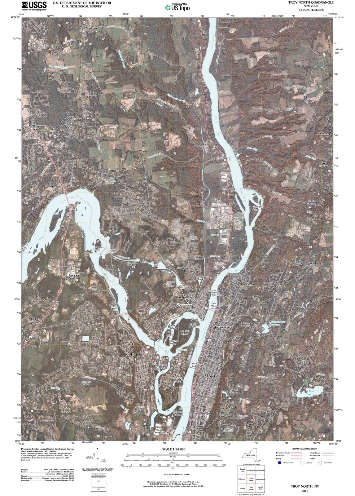 2010 Troy, NY - New York - USGS Topographic Map