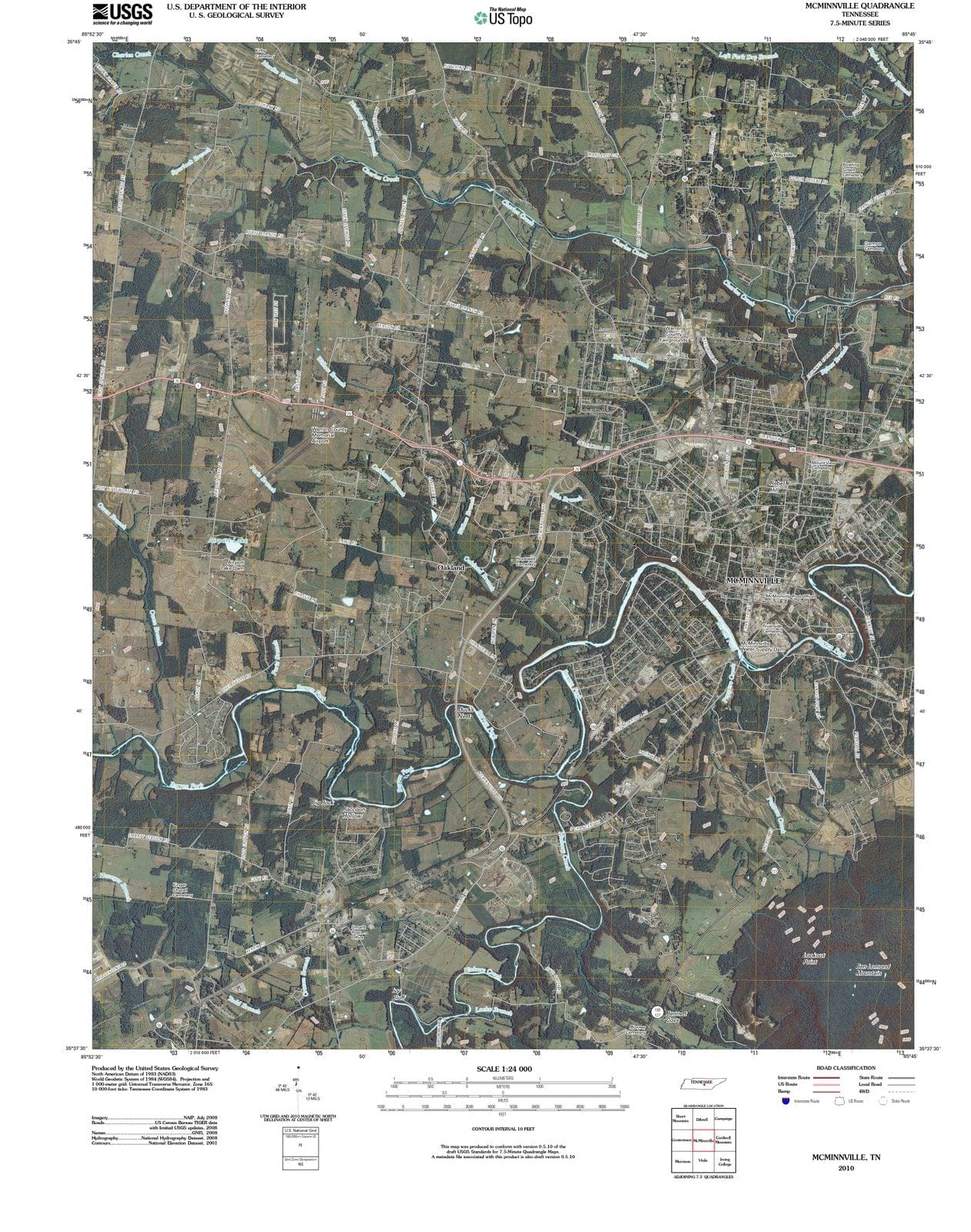 2010 McMinnville, TN - Tennessee - USGS Topographic Map