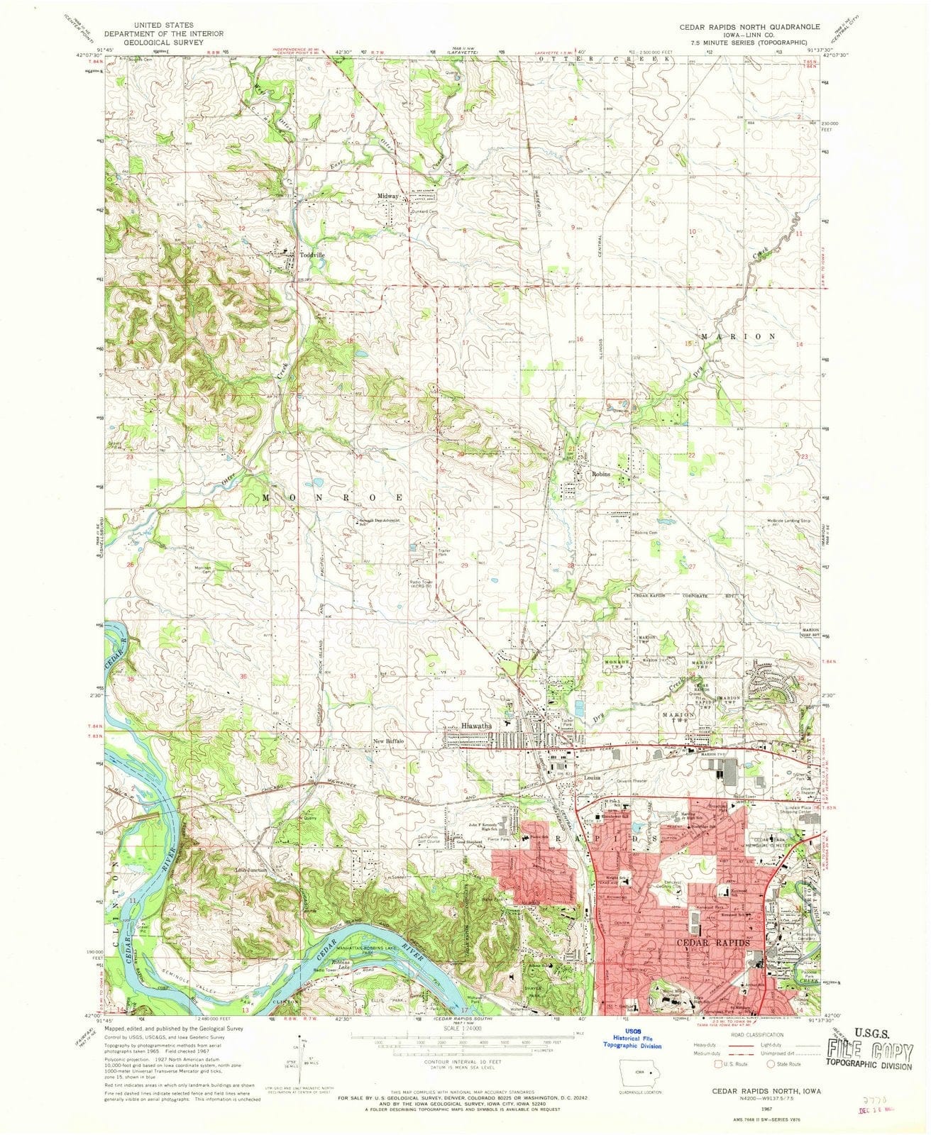 1967 Cedar Rapids North, IA - Iowa - USGS Topographic Map