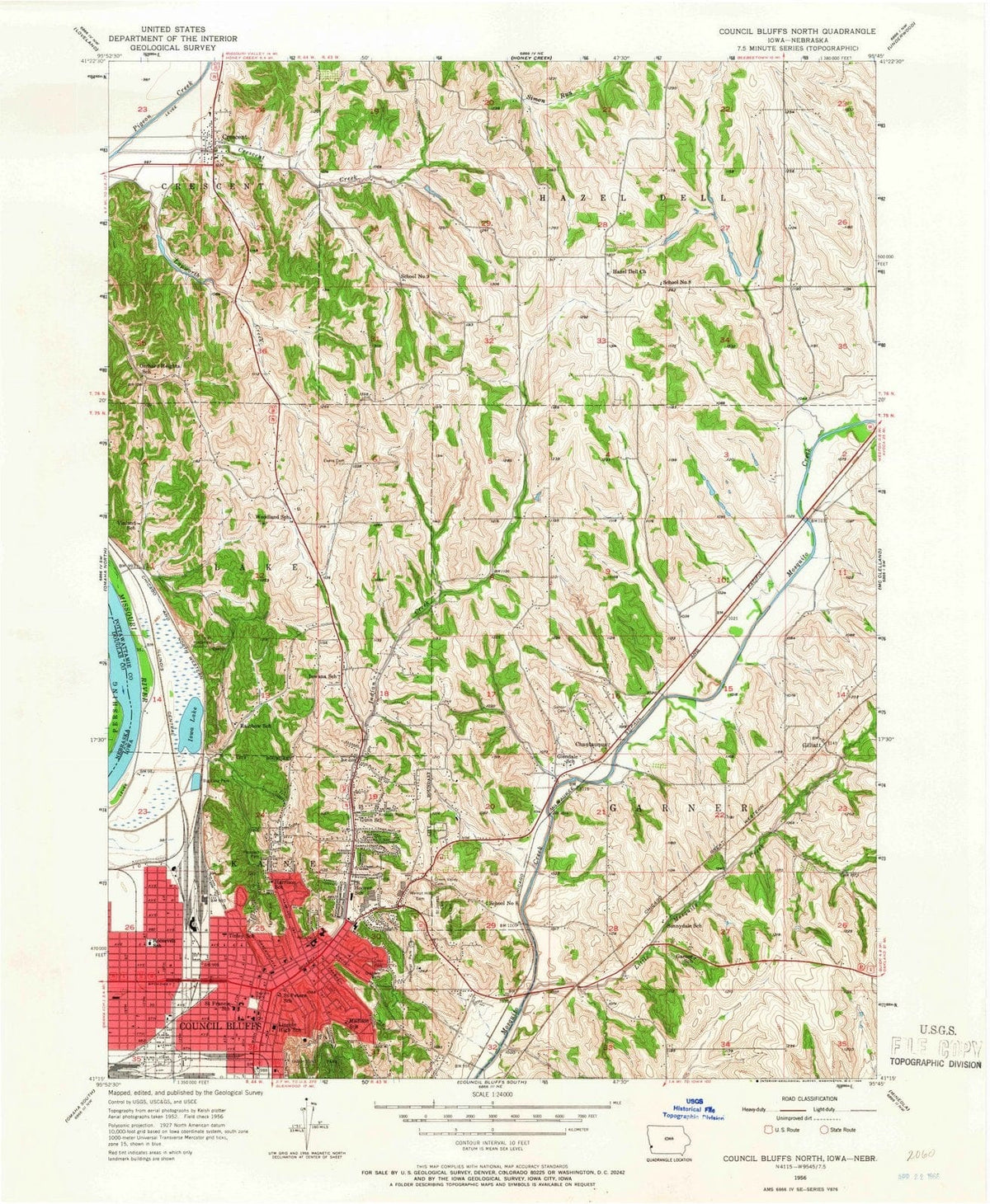 1956 Council Bluffs North, IA - Iowa - USGS Topographic Map