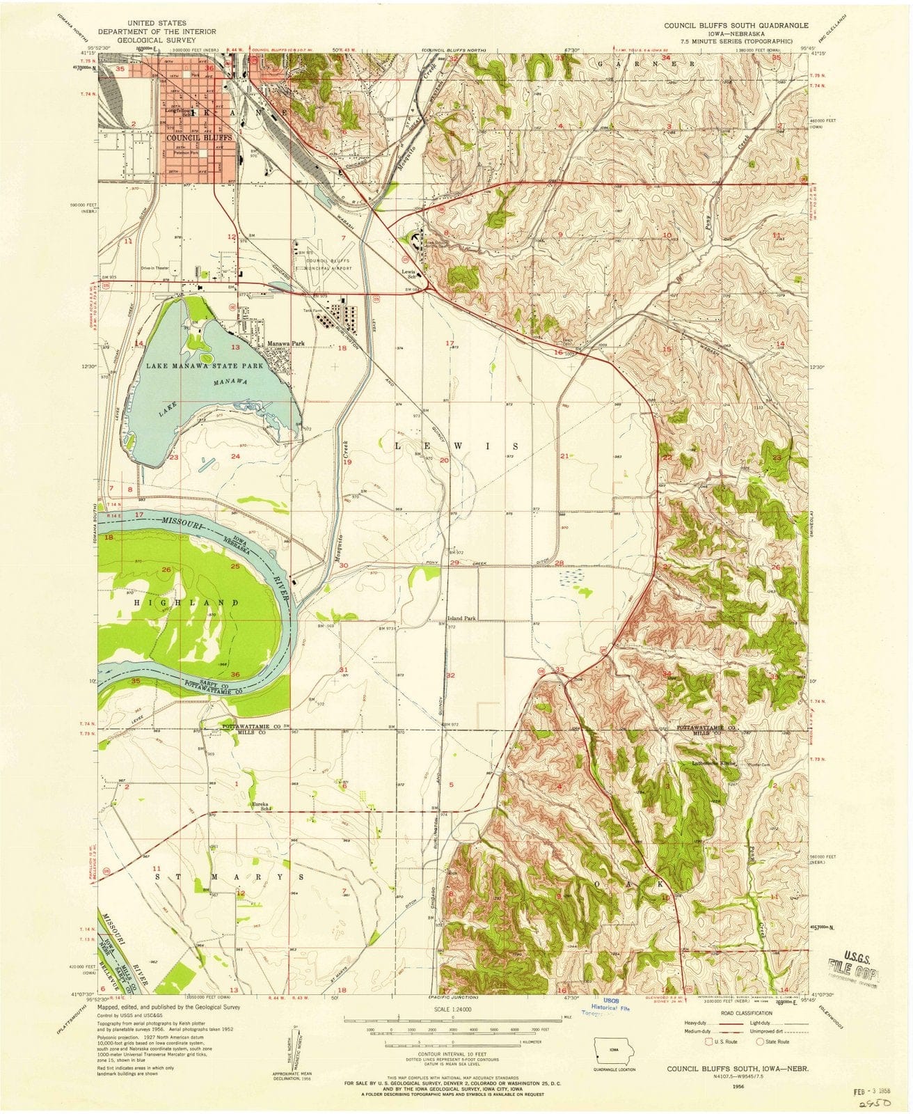 1956 Council Bluffs South, IA - Iowa - USGS Topographic Map