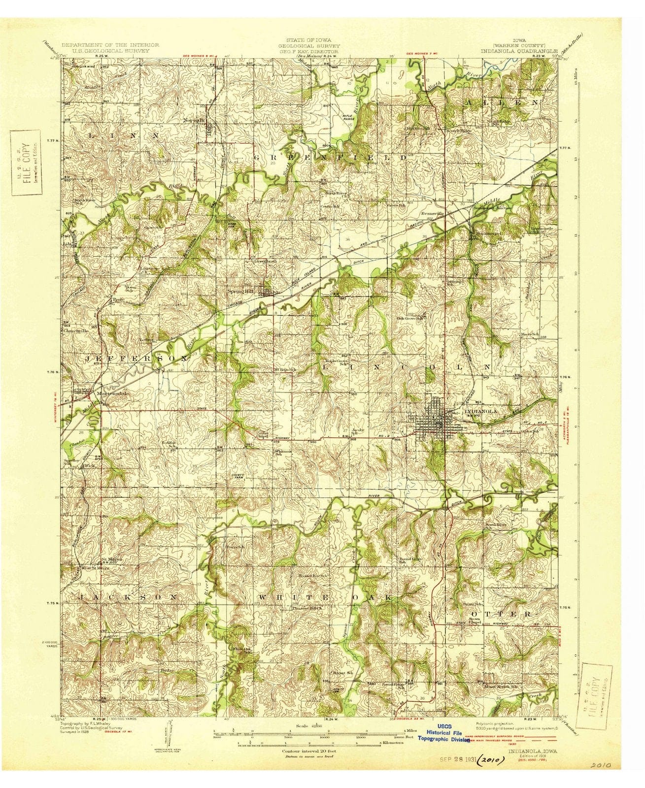 1931 Indianola, IA - Iowa - USGS Topographic Map