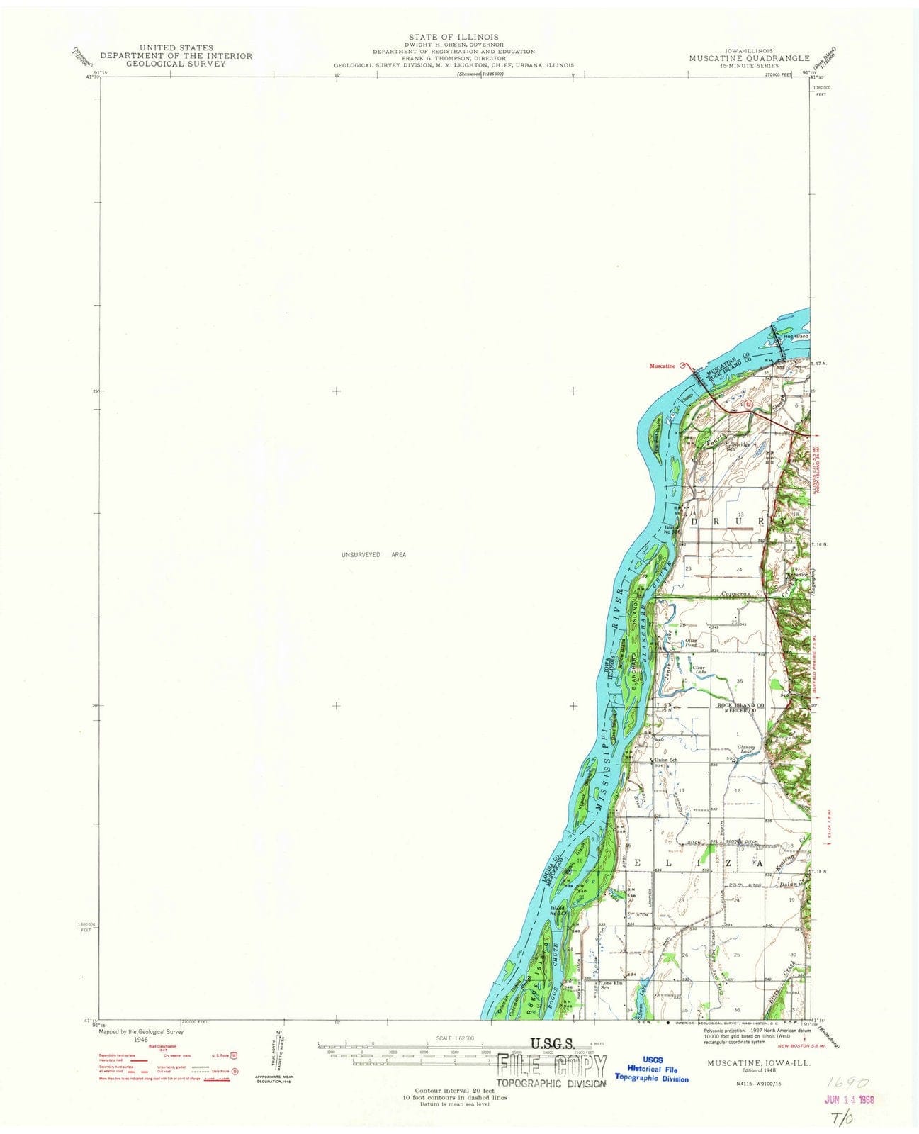 1948 Muscatine, IA - Iowa - USGS Topographic Map