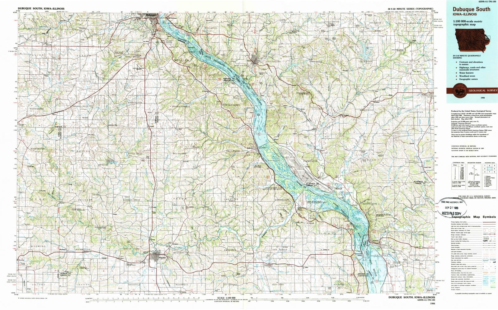 1984 Dubuque South, IA - Iowa - USGS Topographic Map