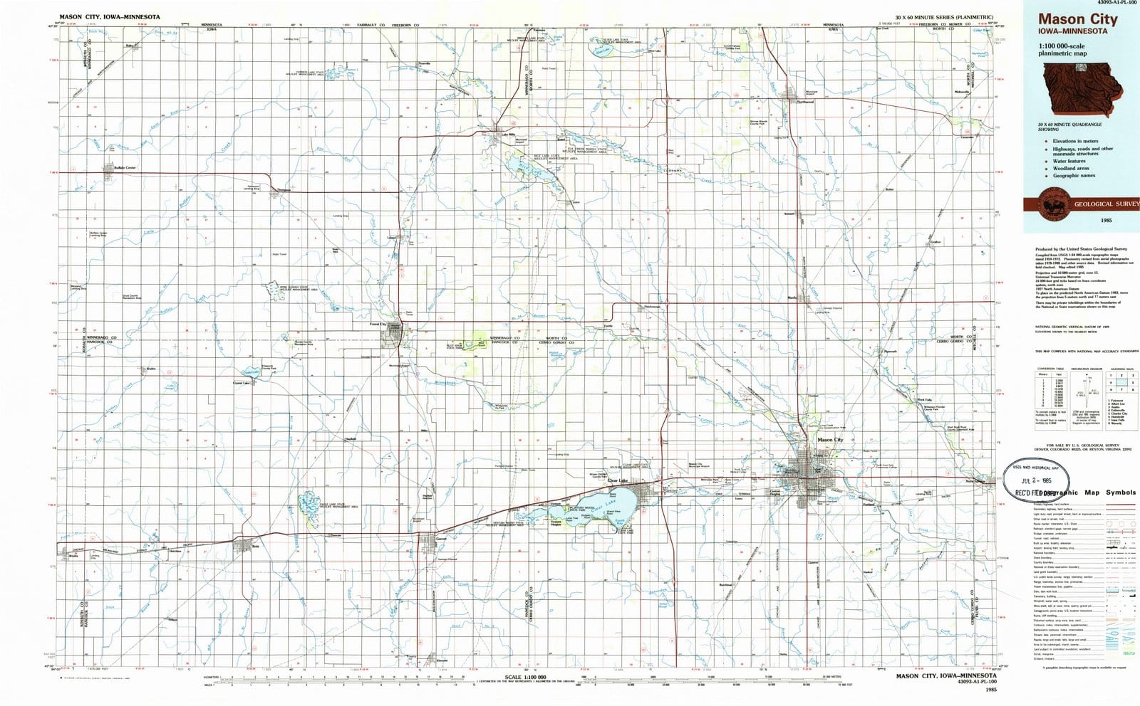 1985 Mason City, IA - Iowa - USGS Topographic Map