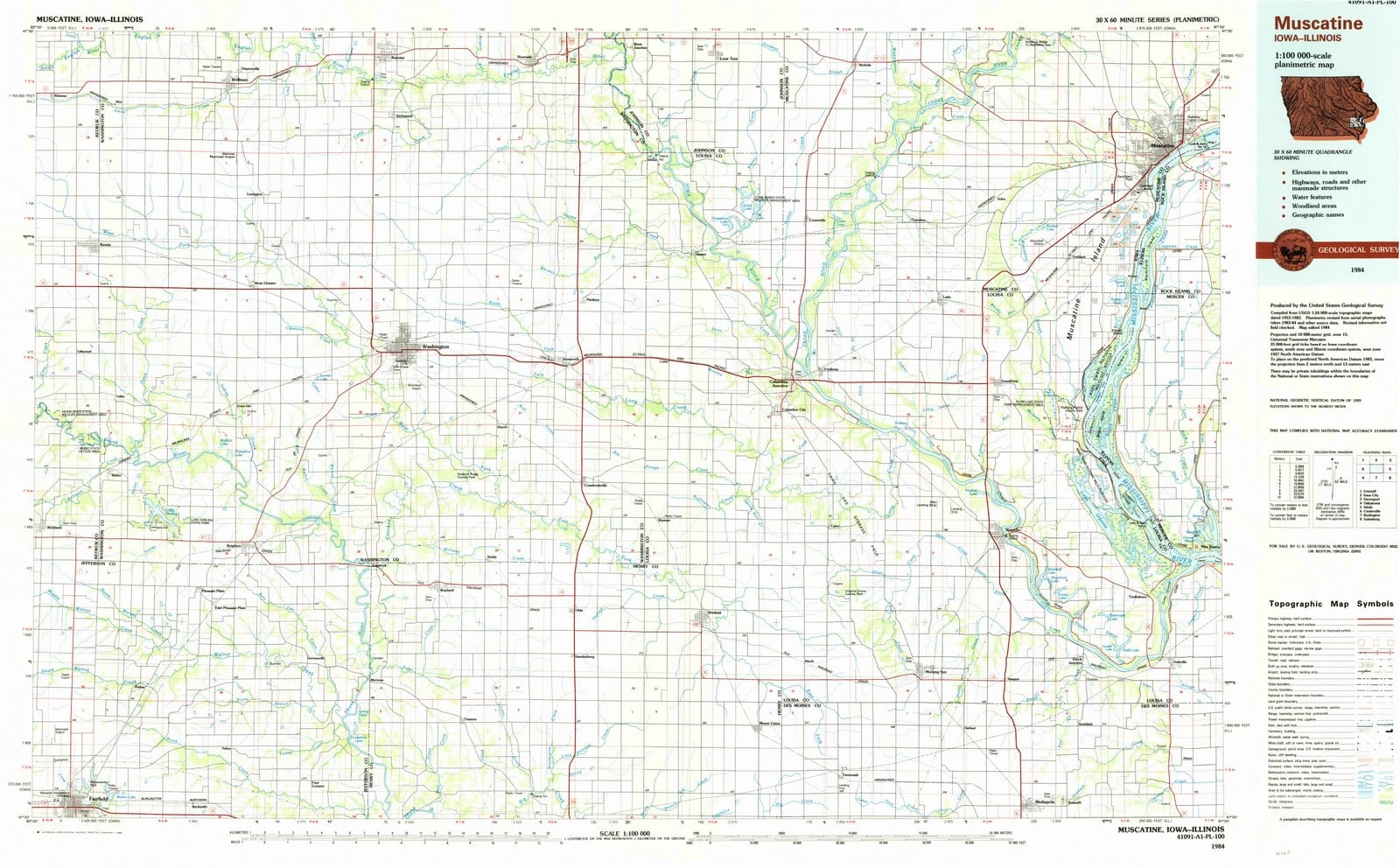1984 Muscatine, IA - Iowa - USGS Topographic Map