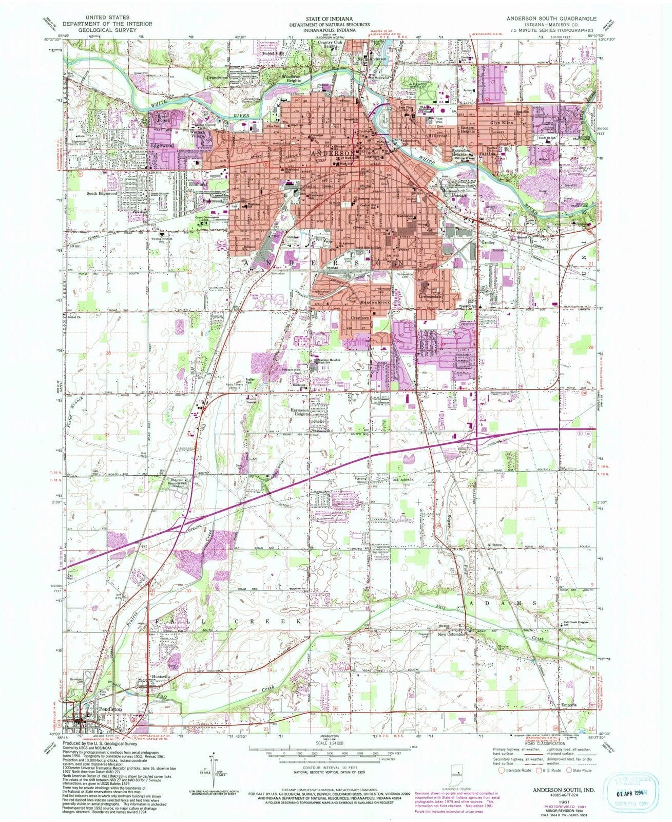 1961 Anderson South, in - Indiana - USGS Topographic Map