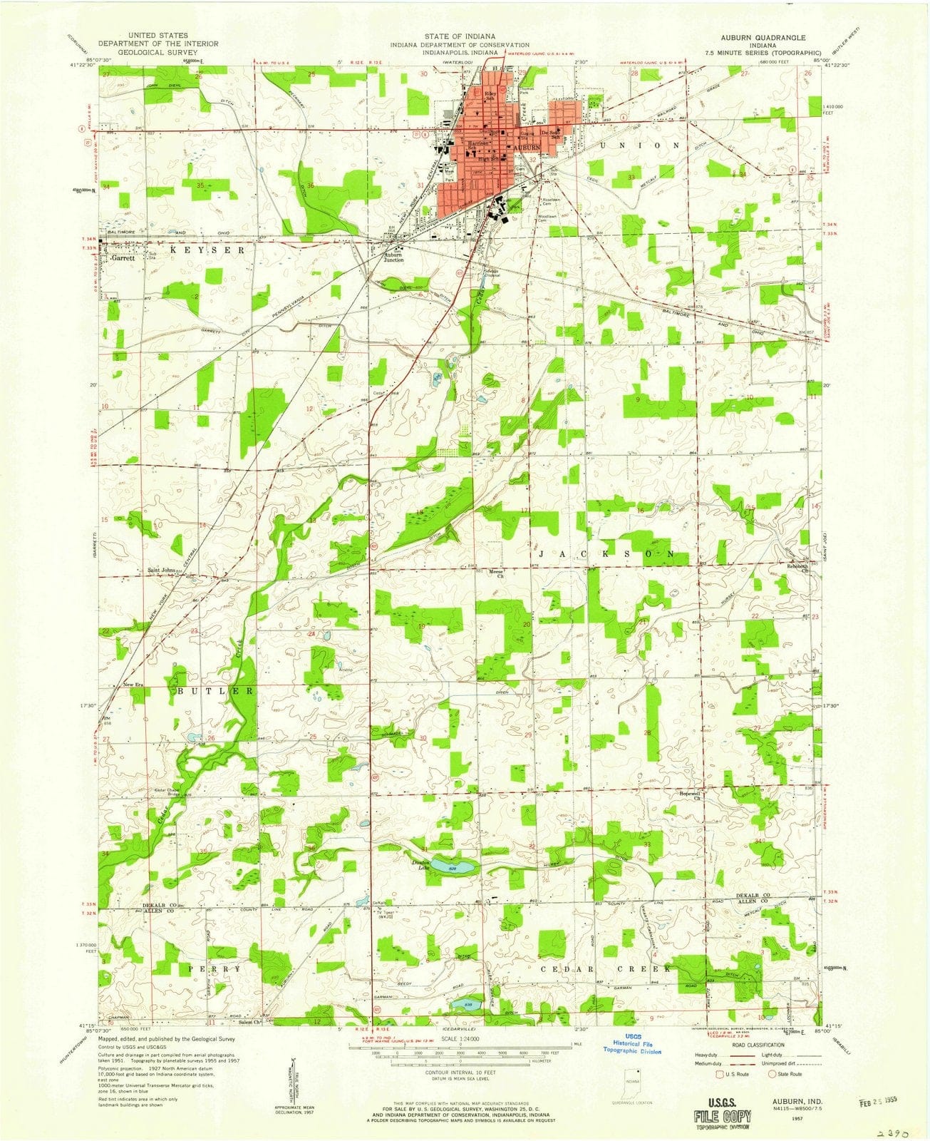1957 Auburn, in - Indiana - USGS Topographic Map