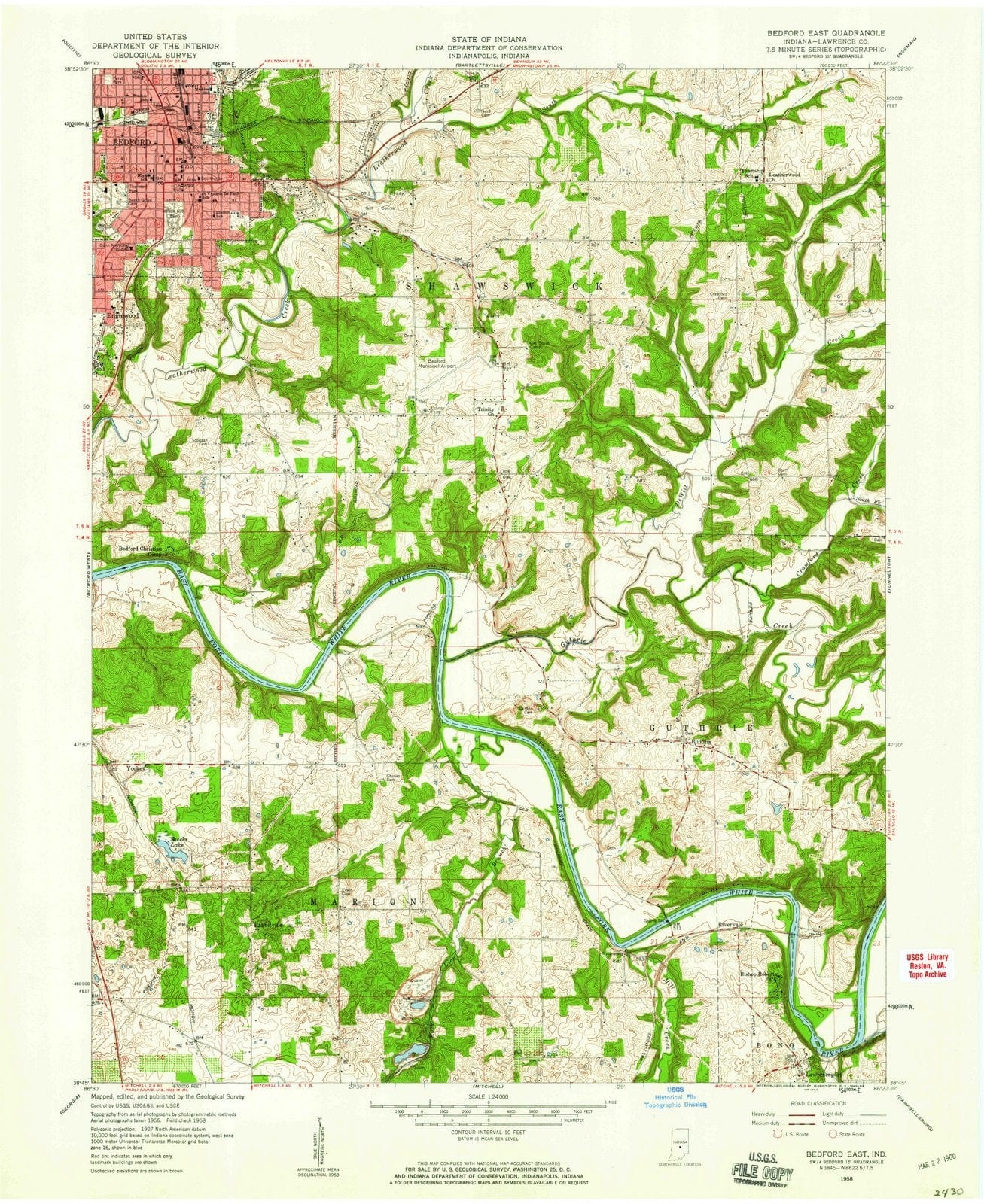 1958 Bedford, in - Indiana - USGS Topographic Map