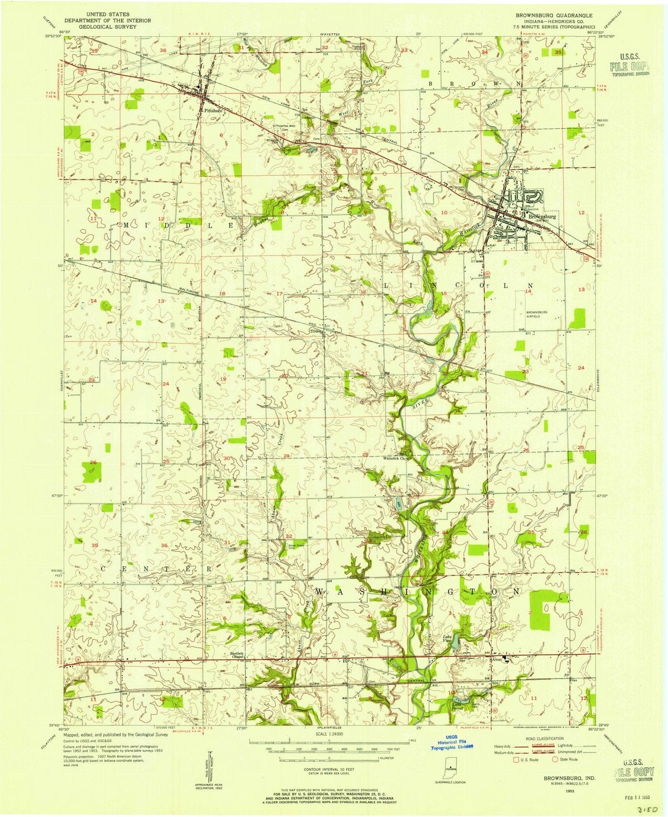1953 Brownsburg, in - Indiana - USGS Topographic Map