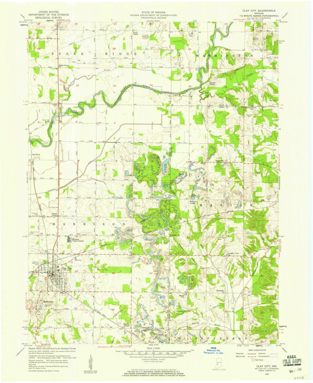 1957 Clay City, in - Indiana - USGS Topographic Map