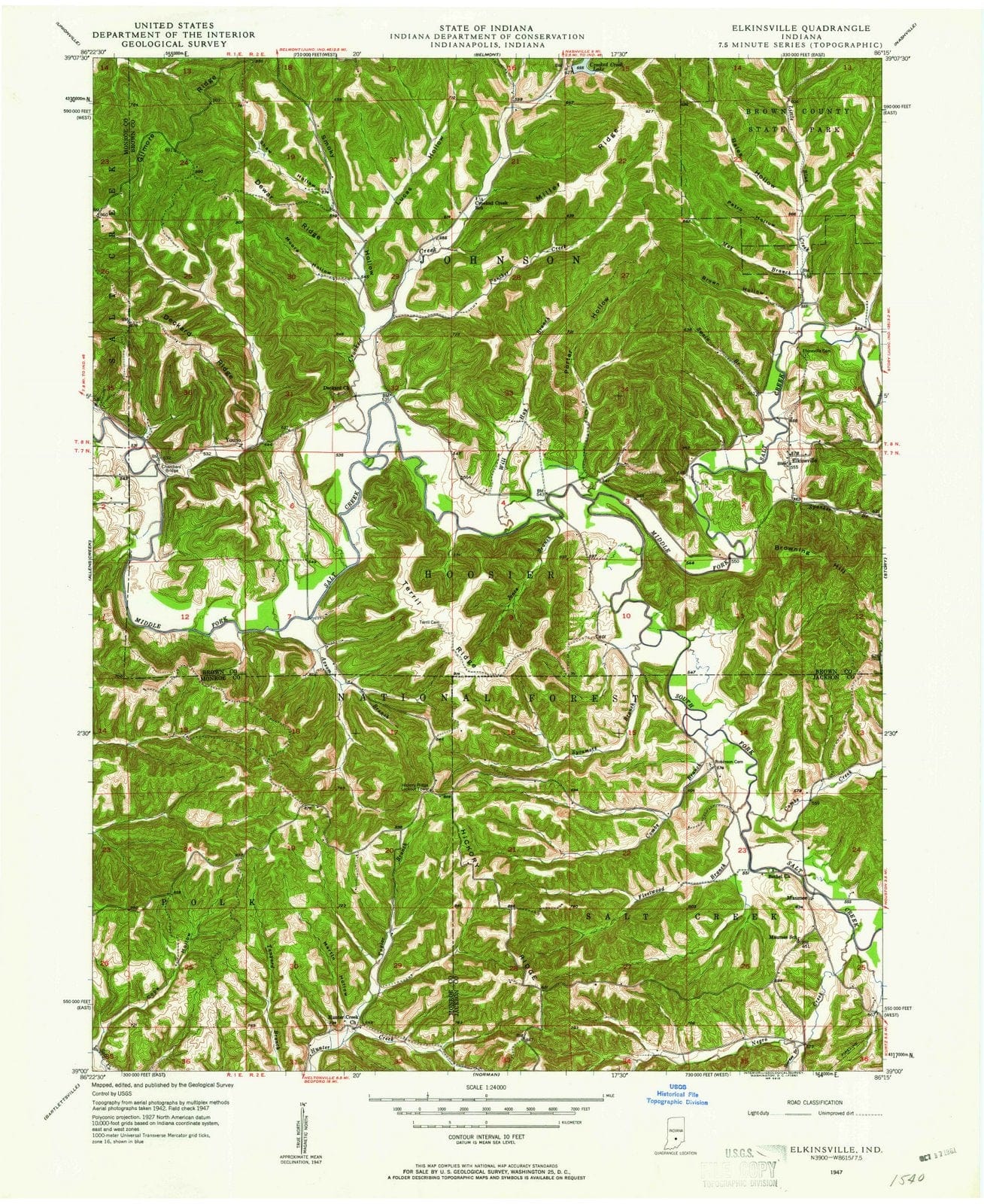1947 Elkinsville, in - Indiana - USGS Topographic Map