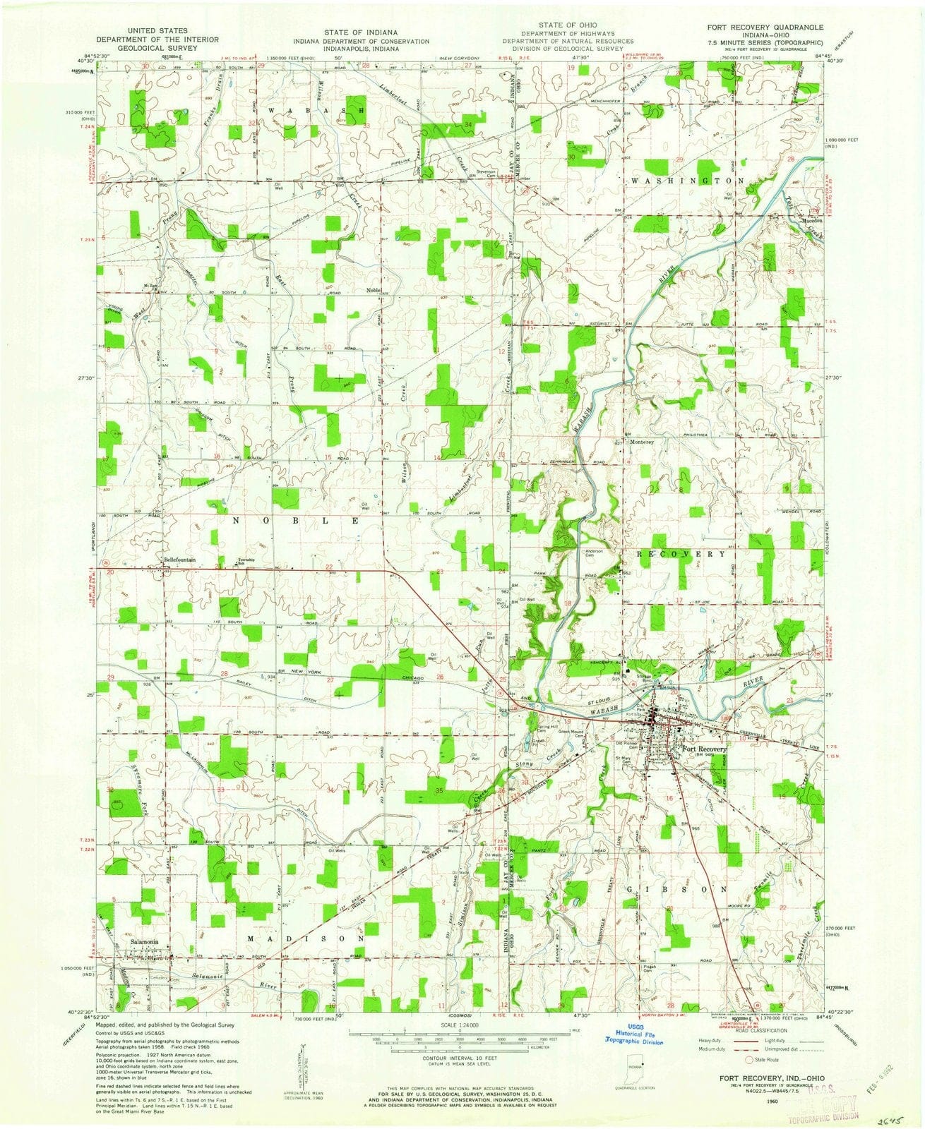 1960 Fort Recovery, OH - Ohio - USGS Topographic Map