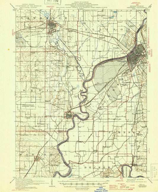 1915 Vincennes, in - Indiana - USGS Topographic Map