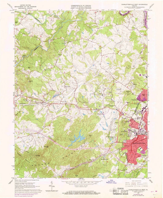 1964 Charlottesville West, VA - Virginia - USGS Topographic Map