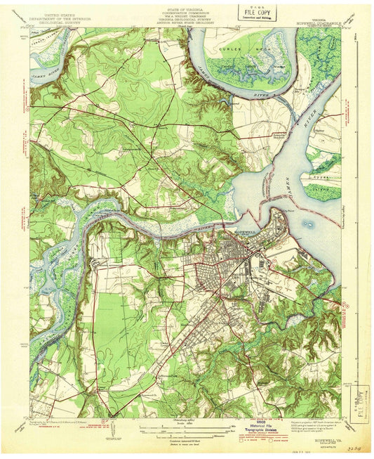 1943 Hopewell, VA - Virginia - USGS Topographic Map