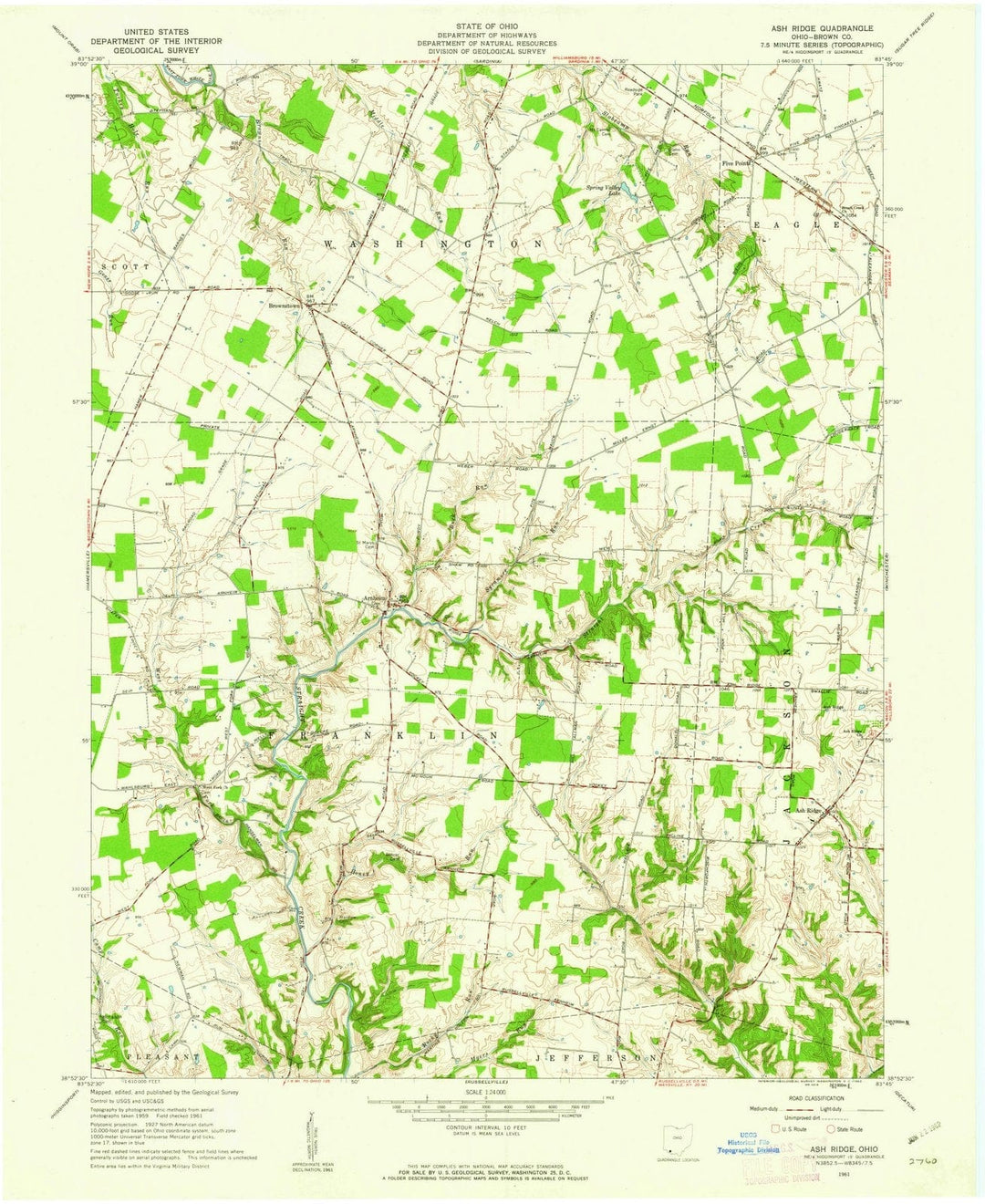 1961 Ash Ridge, OH - Ohio - USGS Topographic Map