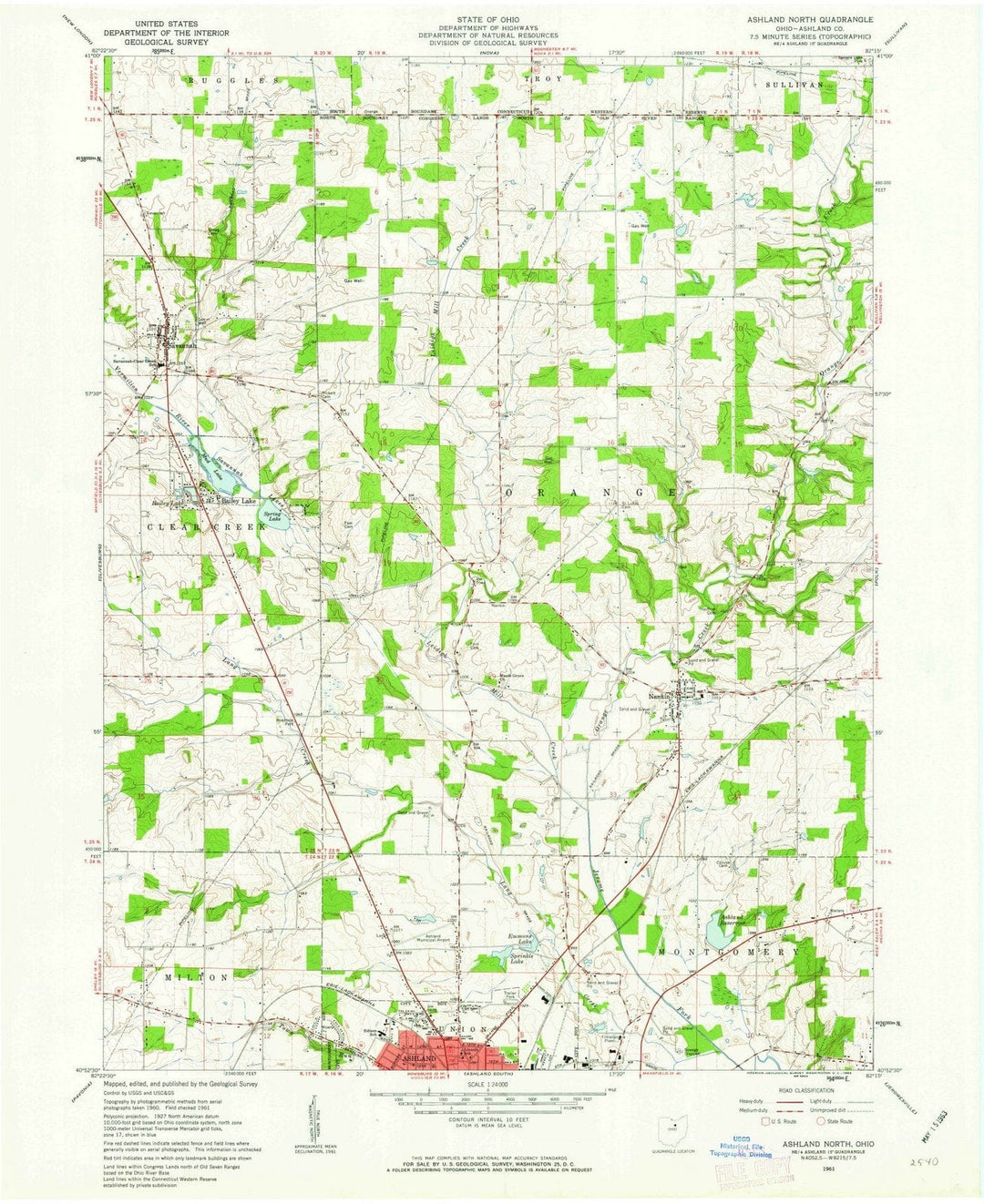 1961 Ashland North, OH - Ohio - USGS Topographic Map