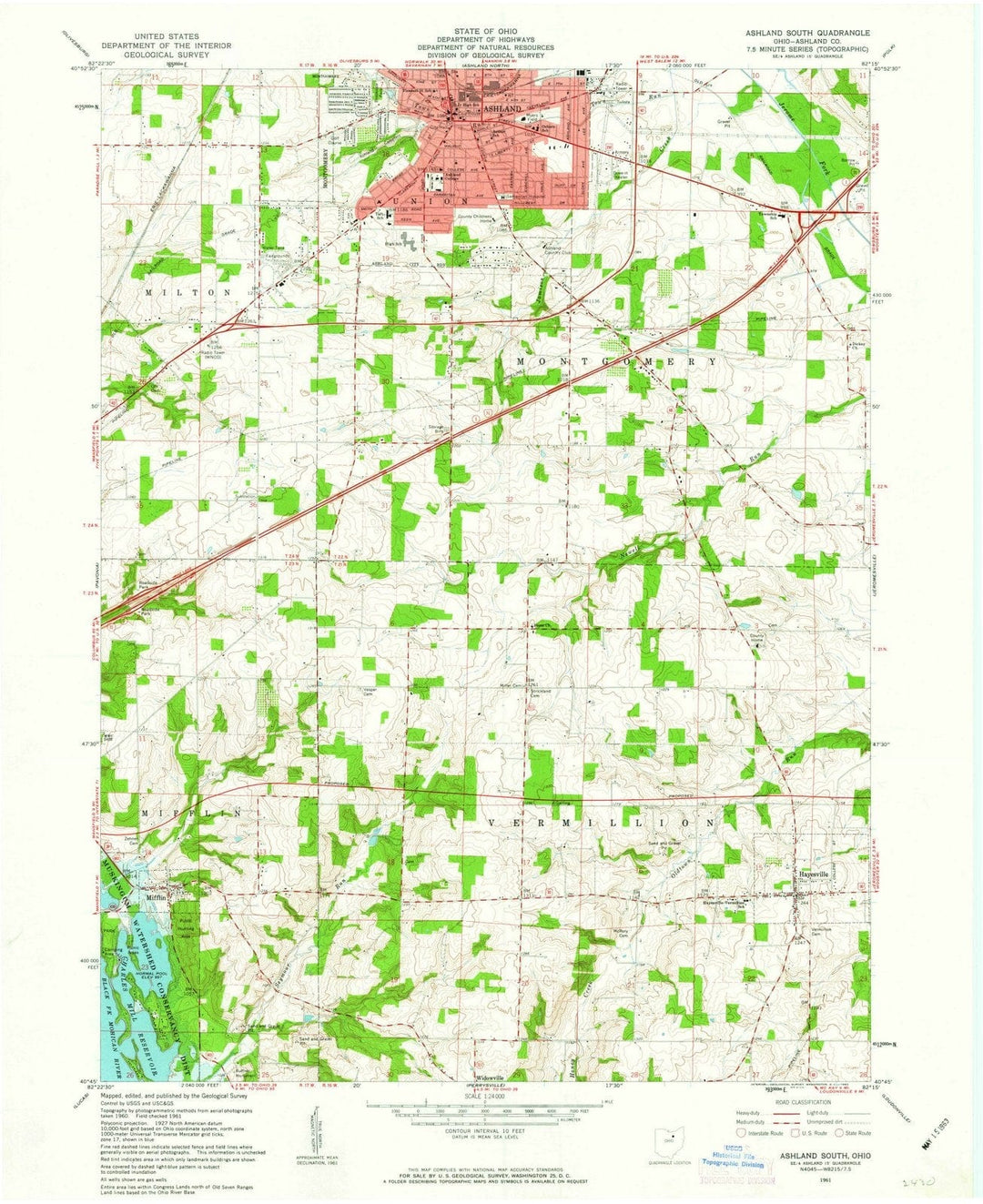 1961 Ashland South, OH - Ohio - USGS Topographic Map
