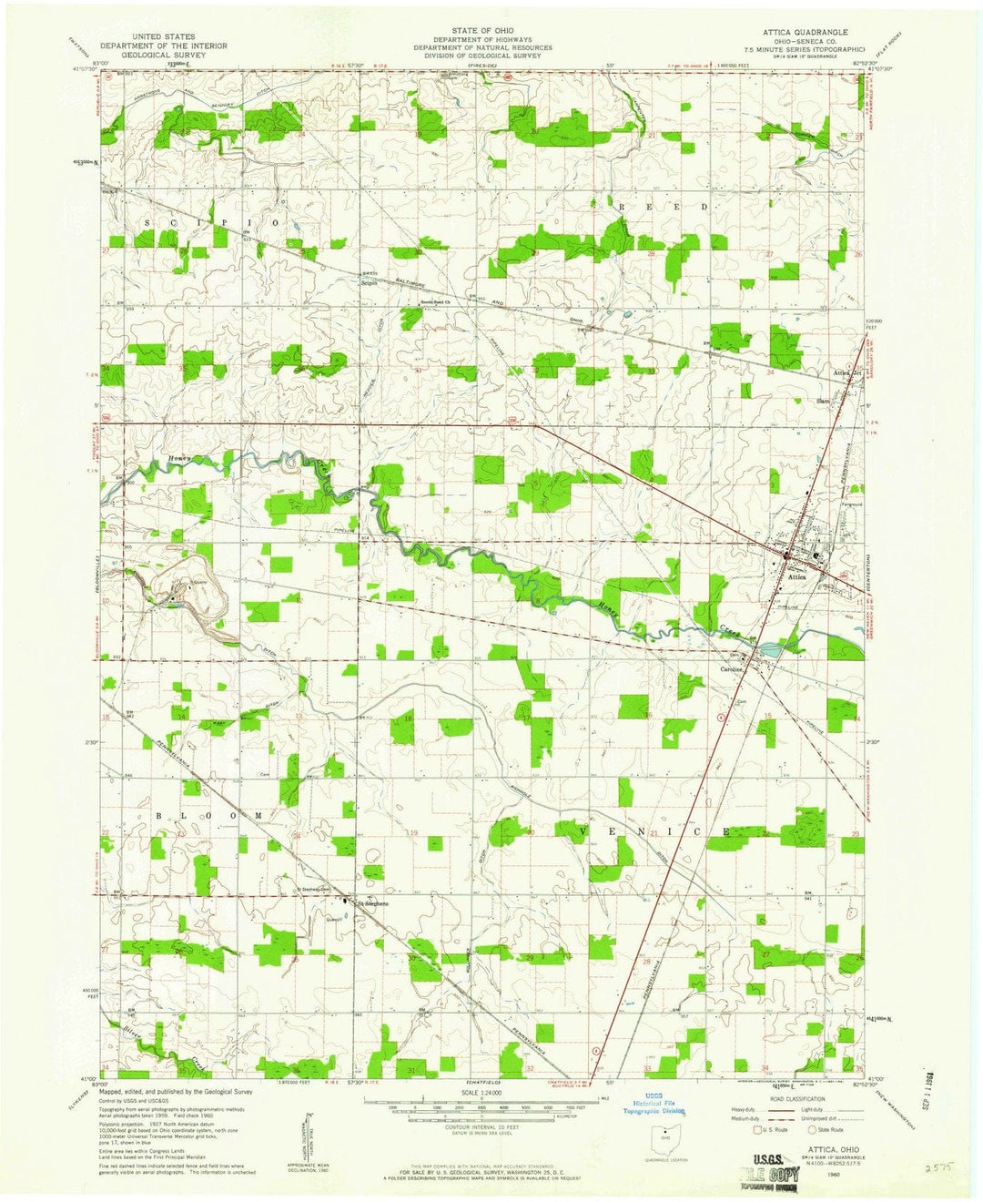 1960 Attica, OH - Ohio - USGS Topographic Map