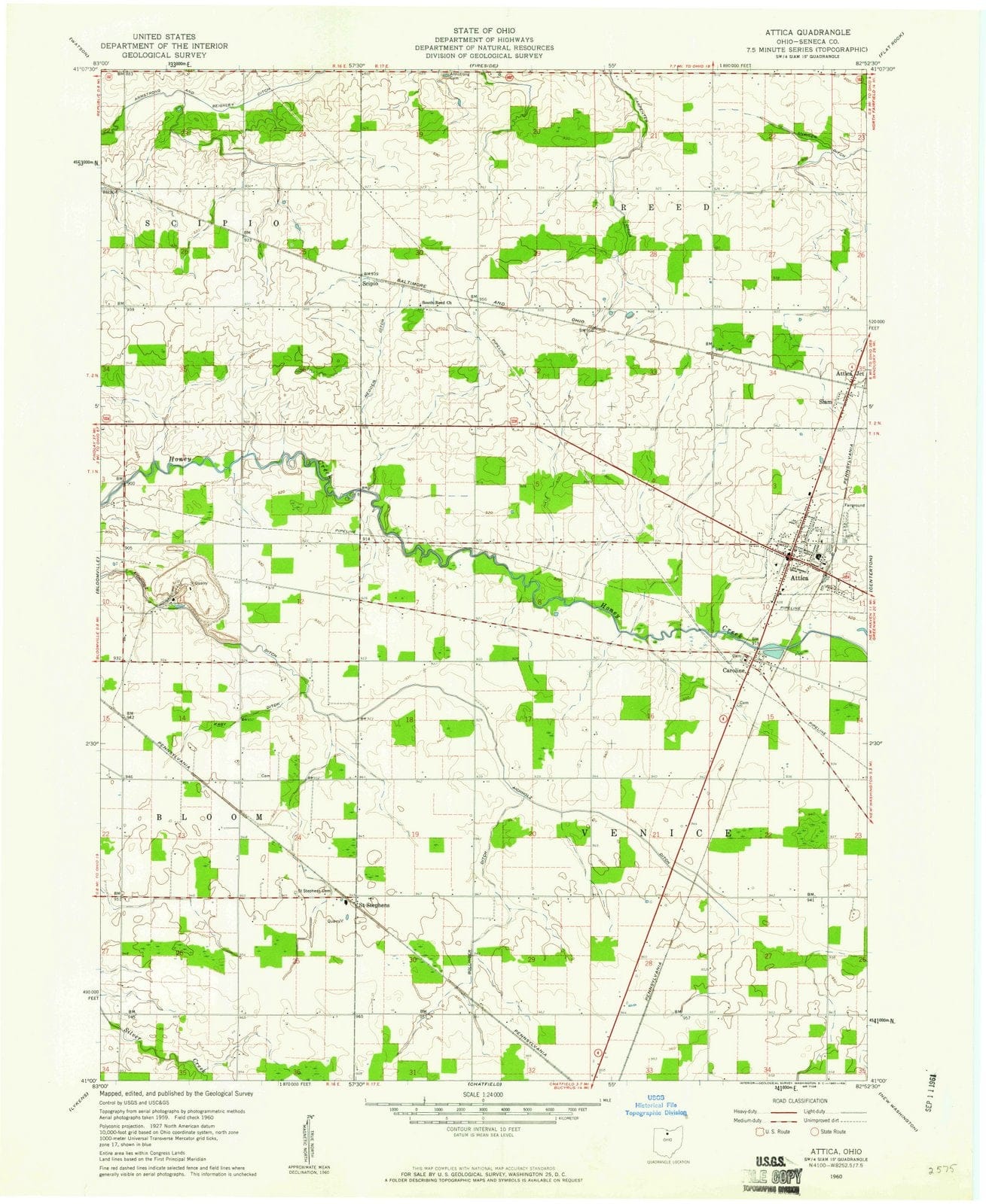 1960 Attica, OH - Ohio - USGS Topographic Map