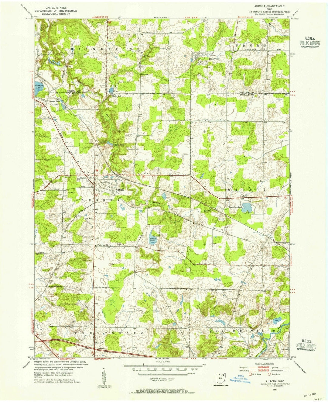 1953 Aurora, OH - Ohio - USGS Topographic Map