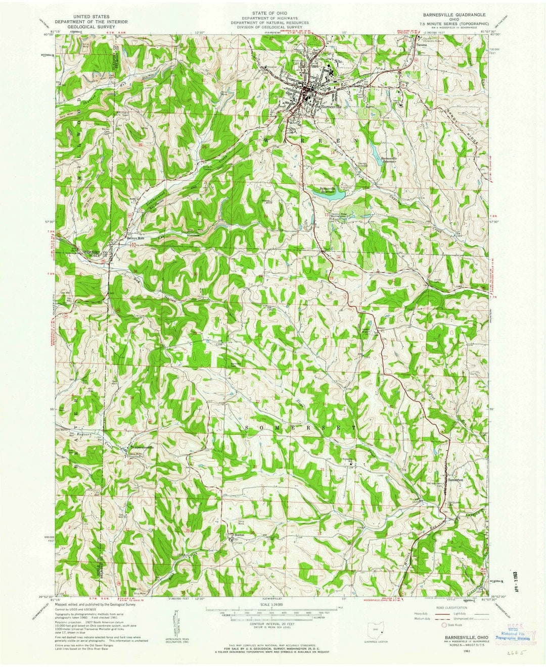 1961 Barnesville, OH - Ohio - USGS Topographic Map