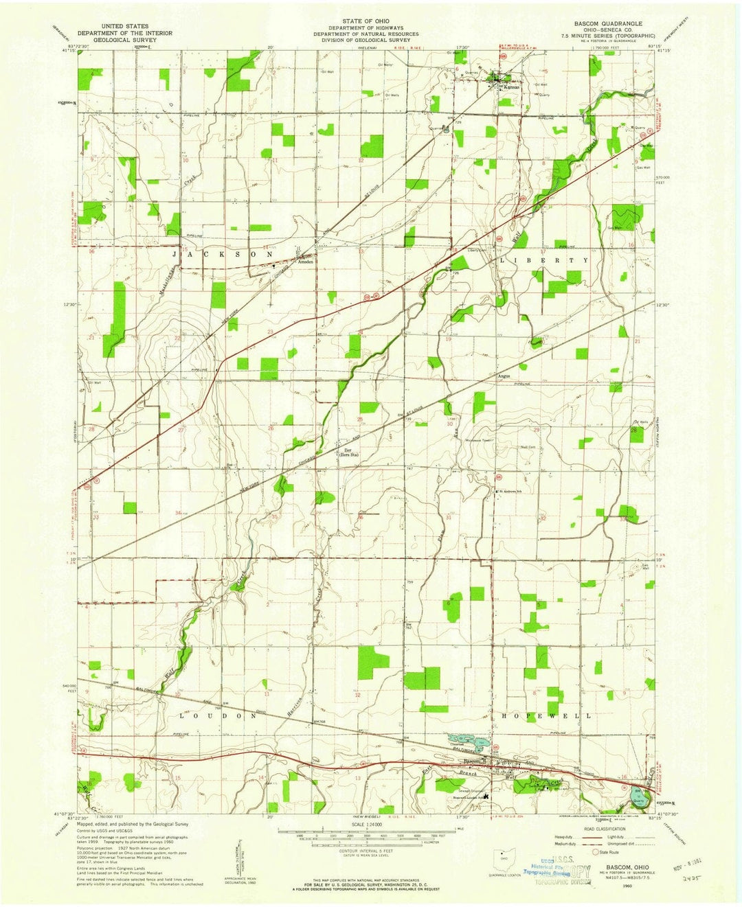 1960 Bascom, OH - Ohio - USGS Topographic Map