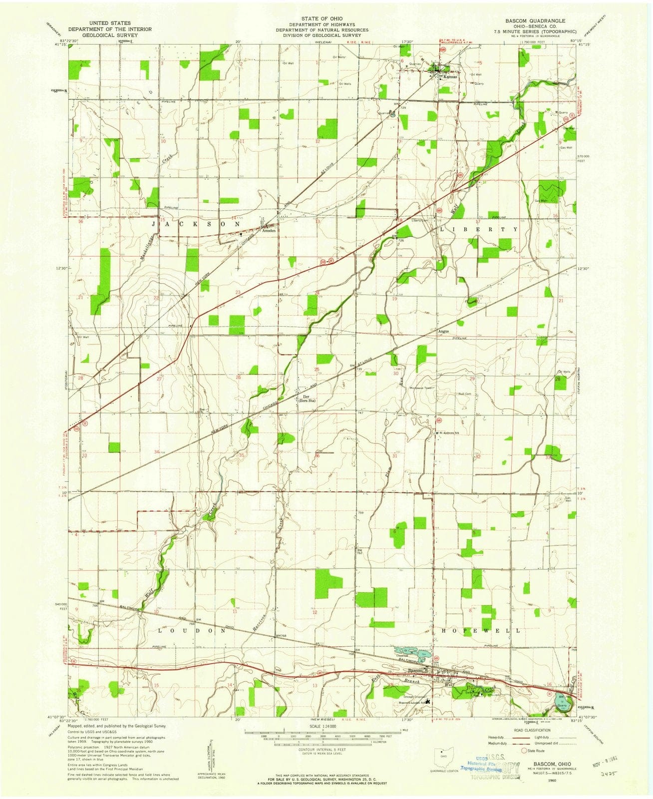 1960 Bascom, OH - Ohio - USGS Topographic Map