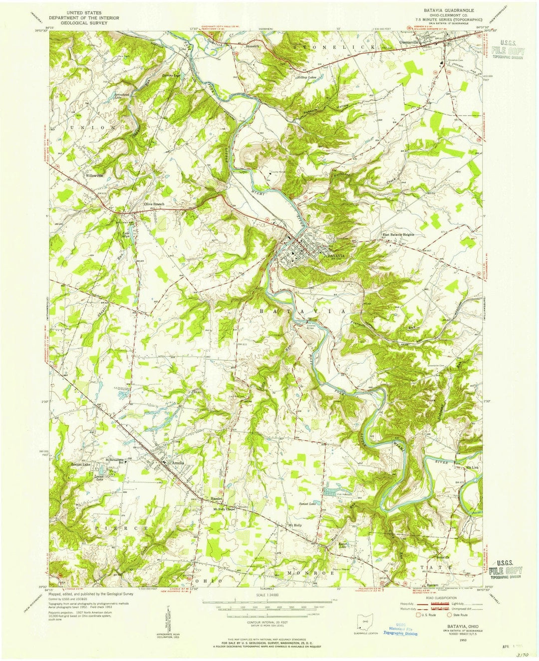 1953 Batavia, OH - Ohio - USGS Topographic Map
