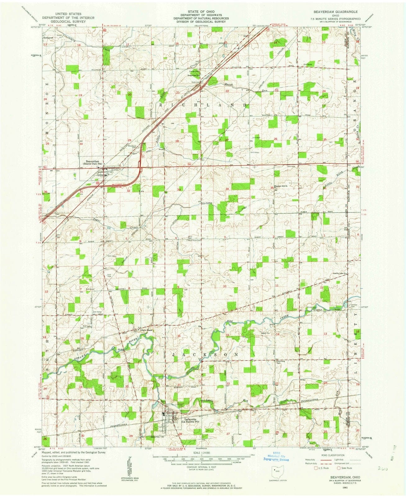 1961 Beaverdam, OH - Ohio - USGS Topographic Map