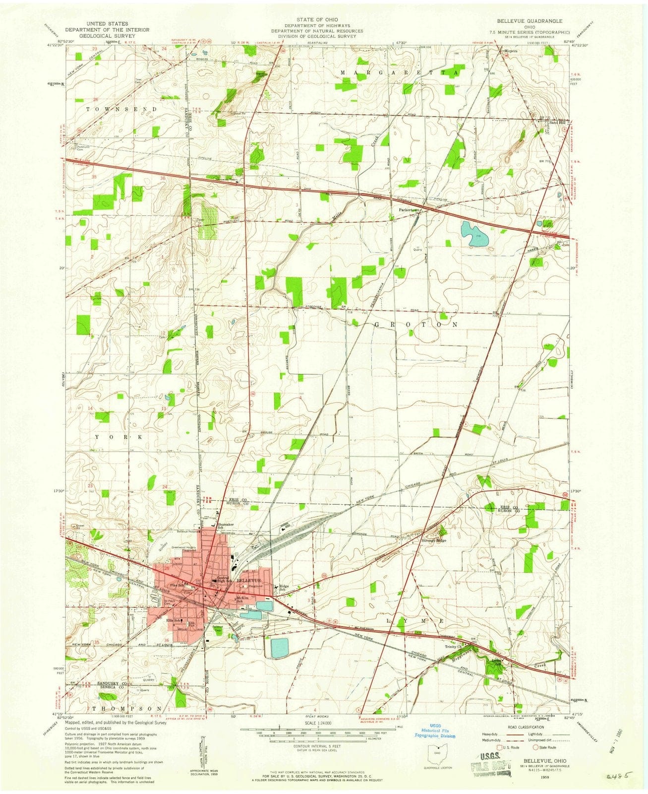 1959 Bellevue, OH - Ohio - USGS Topographic Map