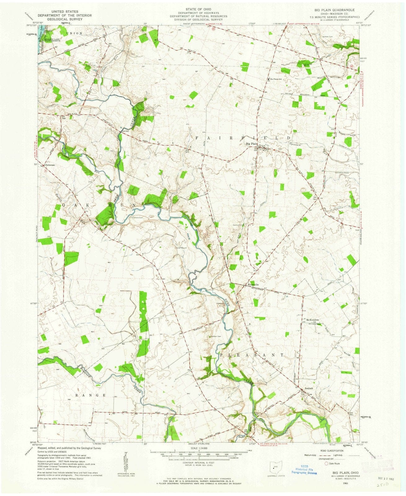 1961 Big Plain, OH - Ohio - USGS Topographic Map