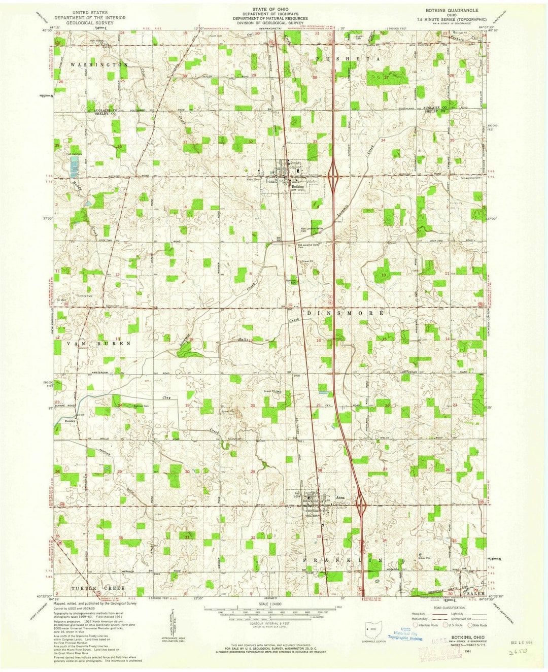 1961 Botkins, OH - Ohio - USGS Topographic Map