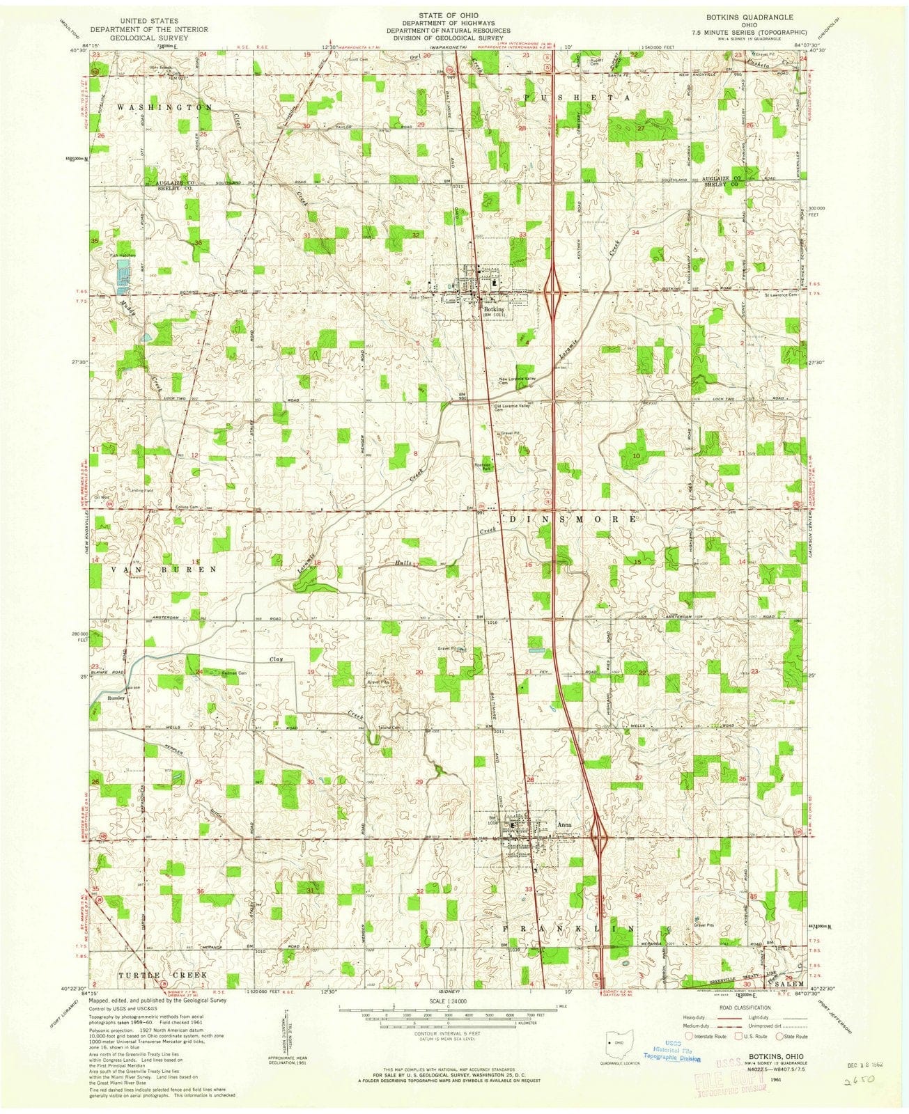 1961 Botkins, OH - Ohio - USGS Topographic Map