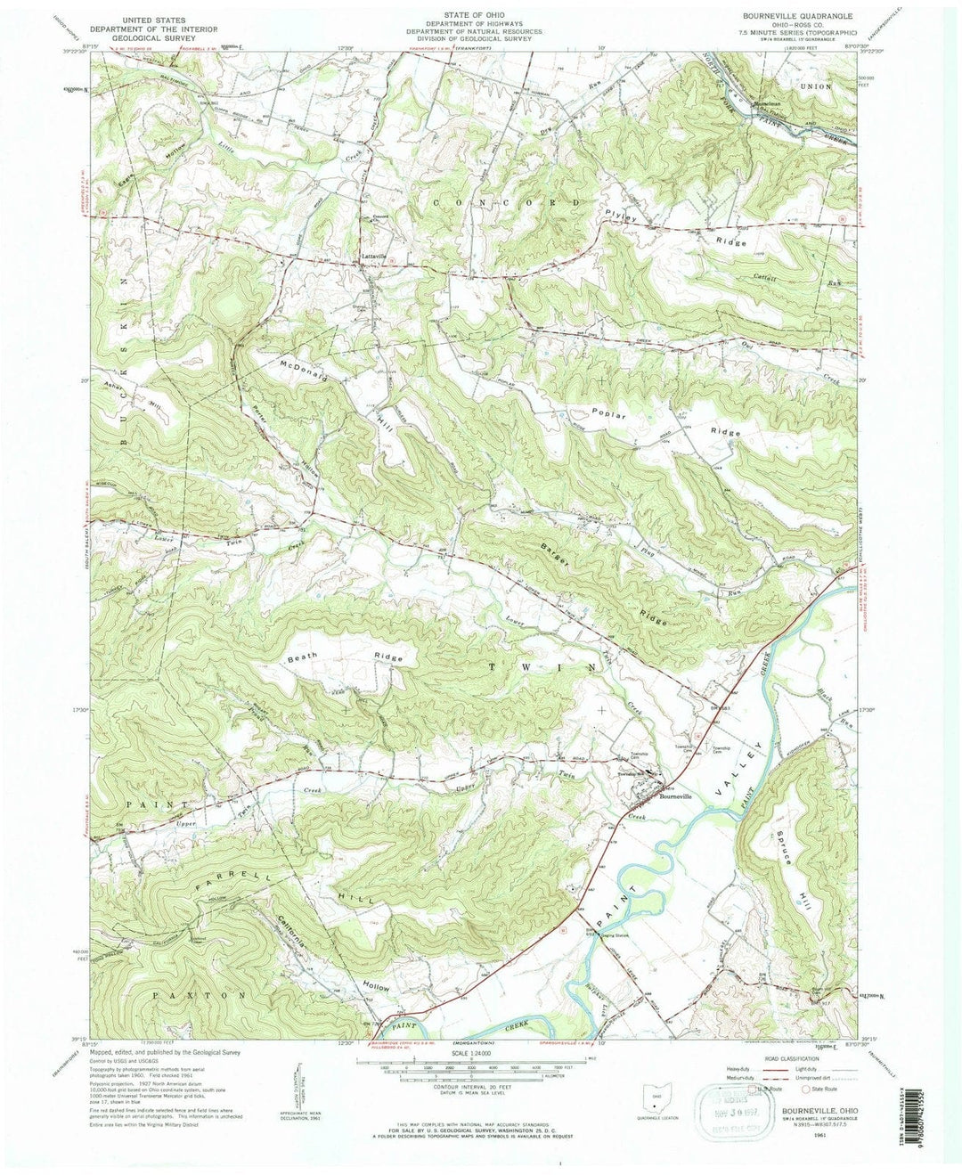 1961 Bourneville, OH - Ohio - USGS Topographic Map