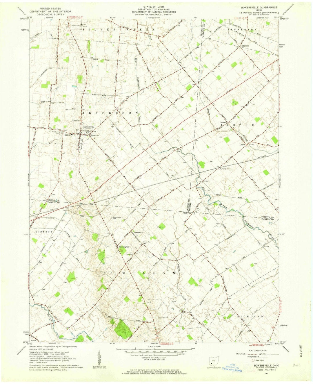 1961 Bowersville, OH - Ohio - USGS Topographic Map