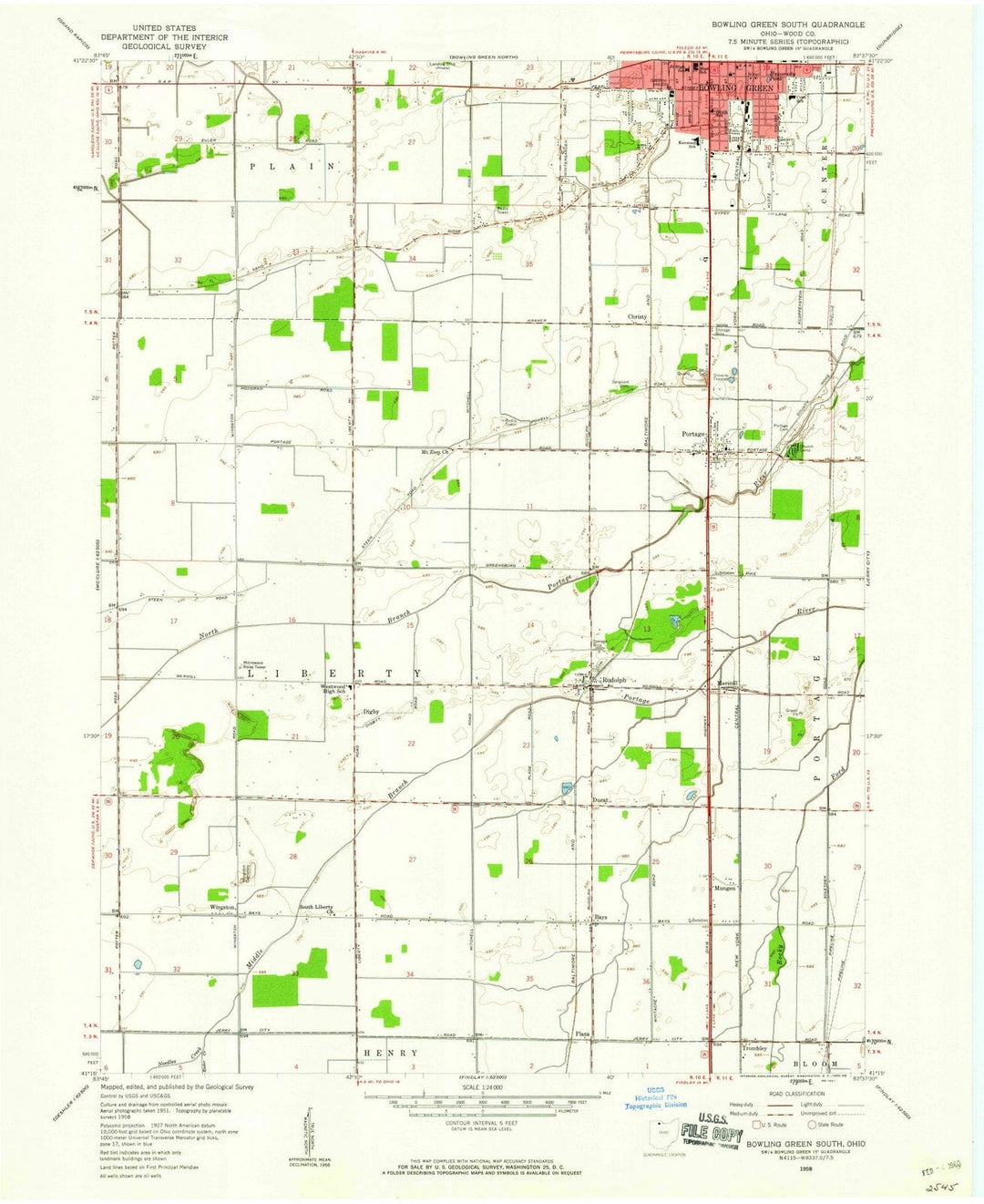 1958 Bowling Green South, OH - Ohio - USGS Topographic Map