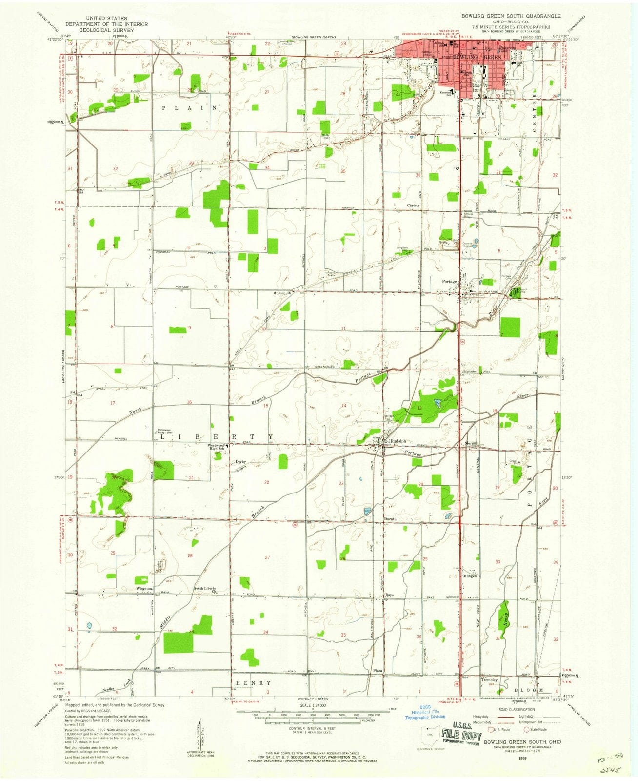 1958 Bowling Green South, OH - Ohio - USGS Topographic Map