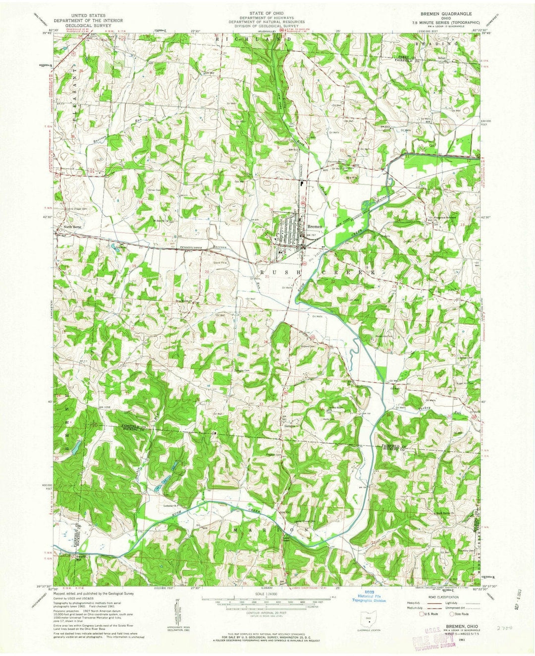 1961 Bremen, OH - Ohio - USGS Topographic Map