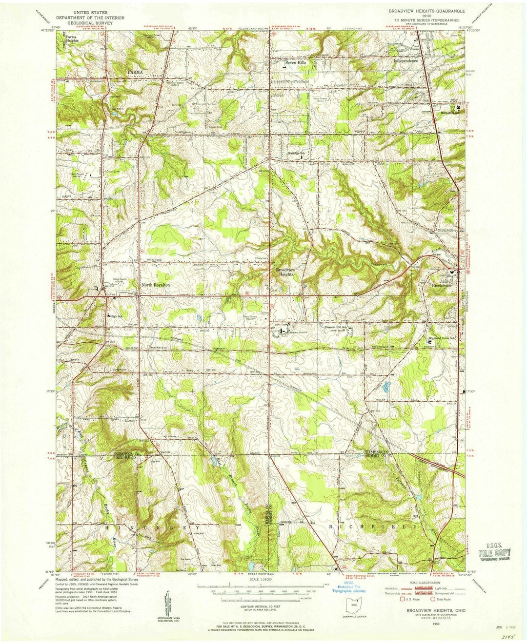 1953 Broadview Heights, OH - Ohio - USGS Topographic Map