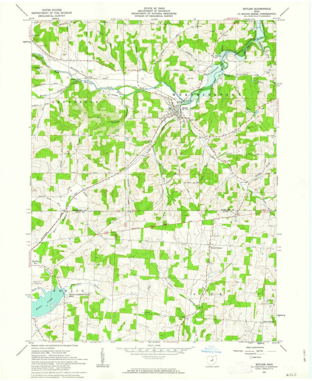 1961 Butler, OH - Ohio - USGS Topographic Map