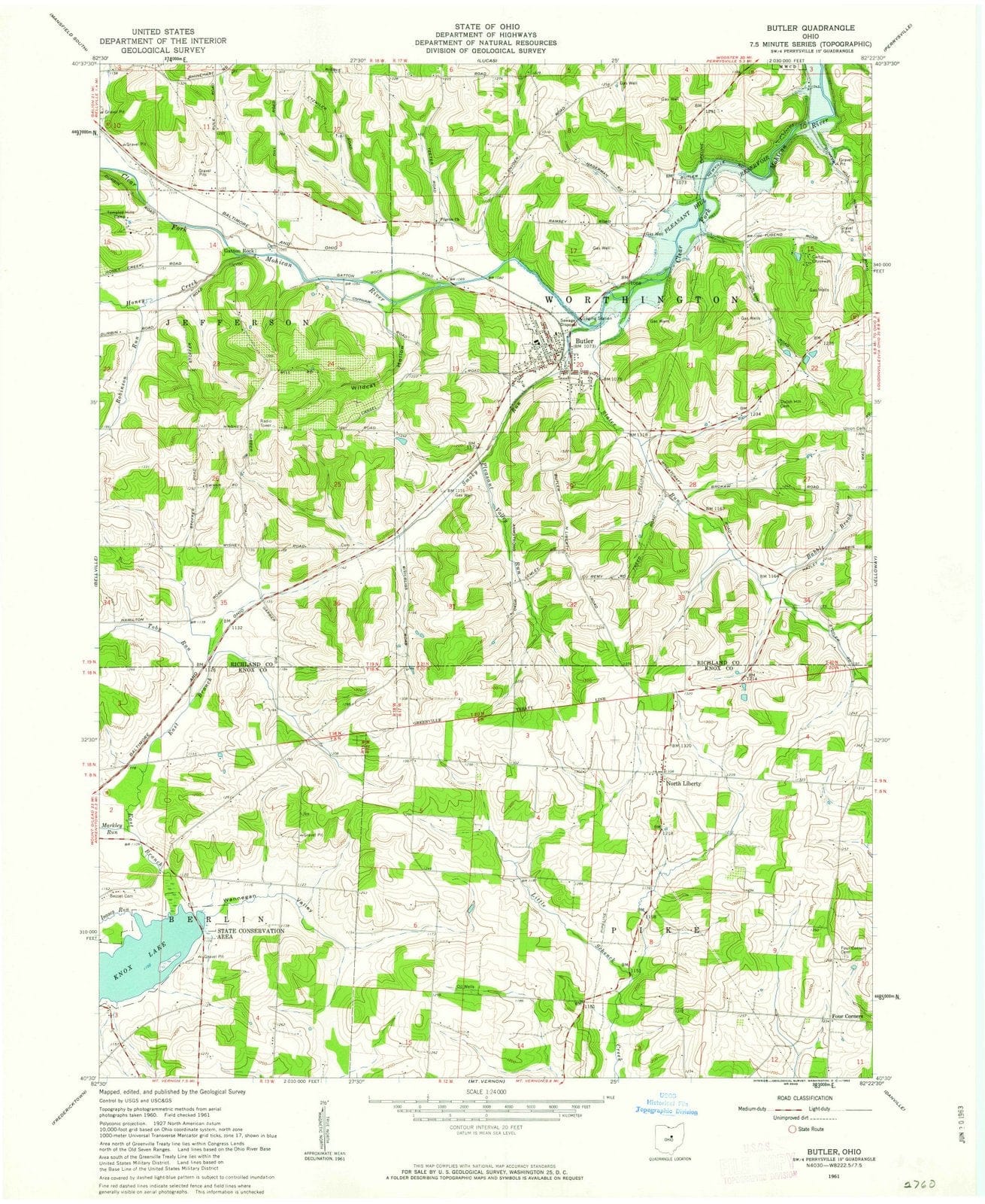 1961 Butler, OH - Ohio - USGS Topographic Map