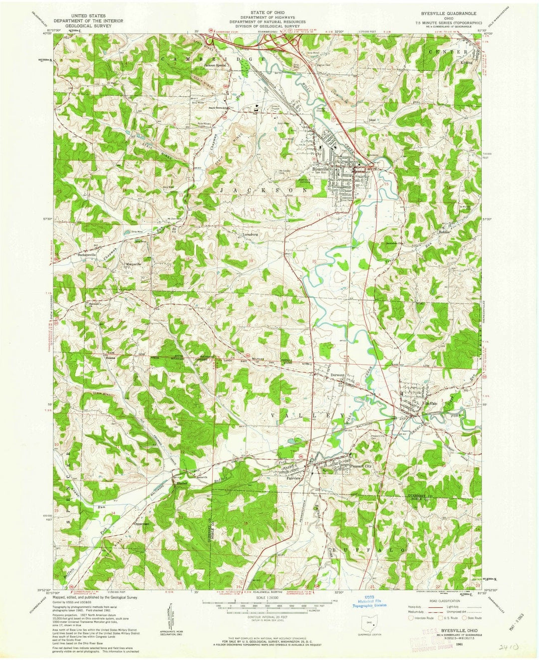 1961 Byesville, OH - Ohio - USGS Topographic Map